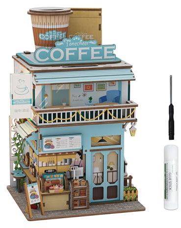 Tonecheer 3D Holz Modell Puzzle DIY Kit Spielzeug für Erwachsene Jugend Kinder Handwerk Luftschiff Auto Deckel Öffnung Desktop Lagerung Haus Geburtstagsgeschenk(Cape Coffee Shop)