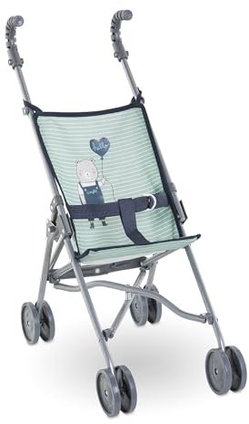 Corolle Baby-Puppenwagen mit Regenschirm, Salbei-Streifen, passend für große 35,6 cm und 43,2 cm große Puppen, zusammenklappbar mit 2 Verriegelungspunkten für Sicherheit, für Kinder ab 3 Jahren