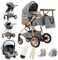 Gcarebb Passeggino 3 in 1, Passeggini Cittadine Con Seggiolino Auto, Passeggino con manubrio regolabile in altezza, Passeggini Combinato Paesaggio Alto Telaio in Alluminio Per Neonato 0-3 anni