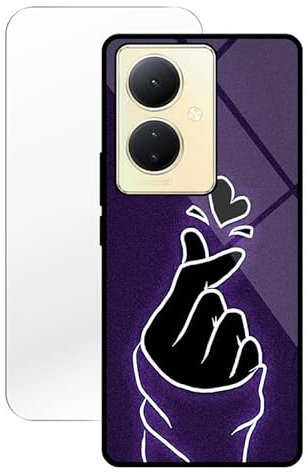 KARTXITAI Hülle Kompatibel mit VIVO V29 Lite 5G,Stoßfest Hybrid Schutzhülle [TPU Silikon Bumper+Glas Rückseite] mit Lila Herz Motiv Handyhülle Cover+Glas Displayschutz