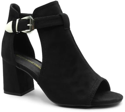 Womens Block Mid High Heels Chunky Sandals Open Toe Comfort Cushioned Work Office Party Occasion Cut Out Heeled Wide Fit Strappy Shoes