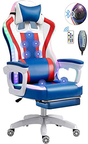 Generic Sedia da gaming con luce a LED, sedia massaggiante per computer a 7 punti, per adulti e ragazzi, sedia ergonomica per videogiochi