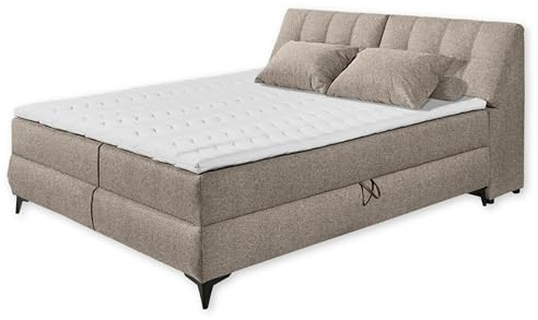 ATLANTIS 6 Boxbett 160x200 in Sand - Bequemes Doppelbett mit Bettkästen und Kaltschaum Topper - 165 x 102 x 240 cm (B/H/T)