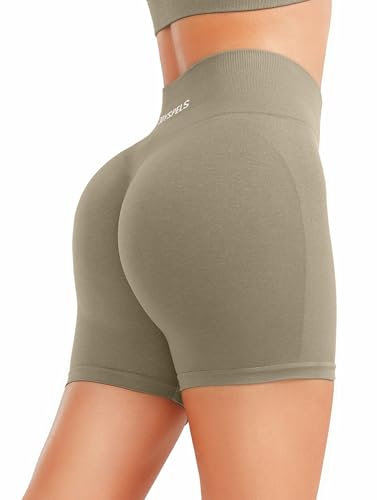 JOYSPELS Kurze Sporthose Damen Sport Shorts, High Waist Radlerhose Kurz Leggings Push Up Gym Laufhose Scrunch Leggins Sommer(Perlbeige,M)