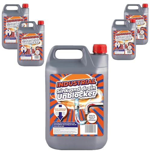 Strong Heavy Duty Industrial Sink & Drain Unblocker Cuts Through Standing Water Fast Effect 5 Litre Cleaner (1 x 5 Litre)