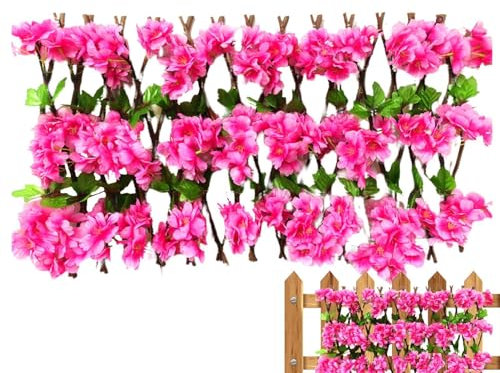 Künstliche Hecke, ausziehbar, Blumenhecke, Zaun, ausziehbar, Sichtschutz von Blumen, Efeu- und Blumenzaunpaneel, Efeu-Gitterzaun, ausziehbarer Efeu-Gitterzaun