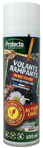 Protecta® Aérosol Insecticide Volants & Rampants 500 ml – Action Choc au Pyrèthre – Élimine Mouches, Moustiques, Guêpes, Frelons, Fourmis & Araignées – Protection Longue durée