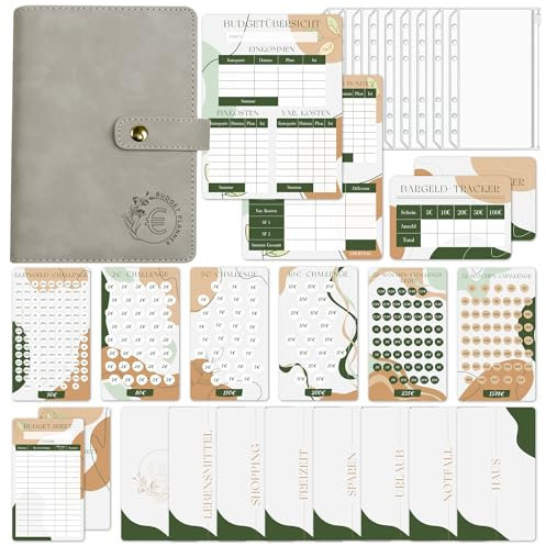 BIROYAL Geld Sparen Challenge Buch mit 6 Sparchallenge - A6 Budget Planner Deutsch - Spar Challenge Budgetplaner mit 7 BudgetSheet, 7 Kategorien, 8 Hüllen, 1 Budgetübersicht & Bargeld Tracker