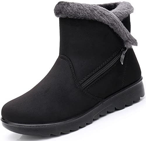 Hsyooes Stivaletti Invernali Donna Stivali da Neve Caldo Foderato Pelliccia Comodi Stivali alla Caviglia,Nero,Produttore 240/EU37