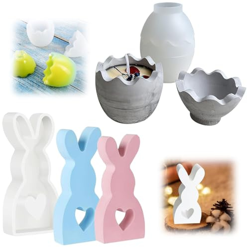 Aililong 2 Stück Silikon Kerzenformen, Liebe Kaninchen & Eierschale Gießformen, Weihnachten Urlaub DIY Silikonformen, geeignet für DIY-Enthusiasten und Handwerksprojekte