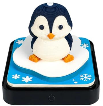 Hoepavy Zeitmess-Kalender 2025, Schreibtischkalender, Kunstblöcke, 3D-Pinguin-Papierskulptur, Panoramakalender, lasergravierter Kalender mit Lichtern, für Notizen, dekorative Ornamente,