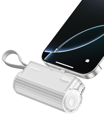 SHARGE Flow Mini Power Bank 5000 mAh Tragbare Powerbank mit austauschbarem Steckeradapter Backup Akkupack für iPhone 16/15/14 AirPods Weiß