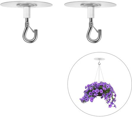 Luoyuanjia 2 PCS Adhesive Ceiling Hook Sturdy Sticky Hook Heavy Duty Self-Stick Ceiling Hooks No Drilling Ceiling Hooks for Kitchen, Bathroom, Office, Plants, Wind Chimes, Lights, and Balloons