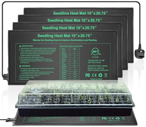 HYDGOOHO Seedling Heat Mat 53 x 25 cm-4 Pack,Waterproof Heat Mat for Seed Starting, Plant Heating Mats for Seedling Germination,Hydroponic Reptile