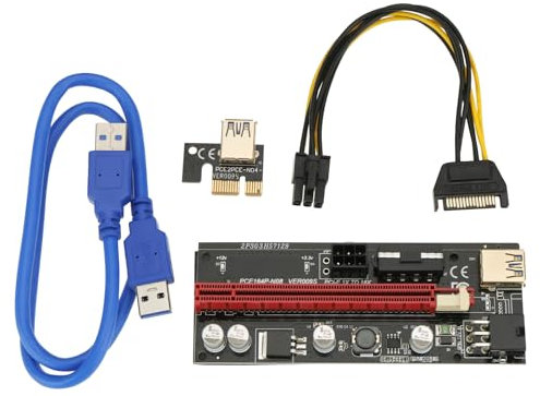 YINETTECH 1 Juego de Tarjeta Elevadora PCI-E VER009S PCIe 1X A 16X con Cable de Datos USB 3.0 Adaptador de Puerto Elevador PCI-E Cable Extensor de Tarjeta para Tarjeta Gráfica