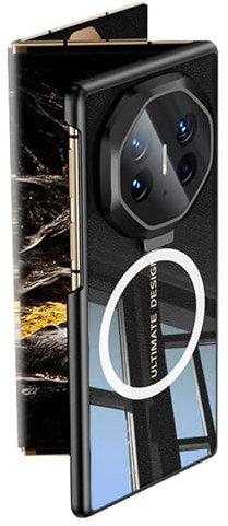 HAMEXLN Cover Magnetica per Huawei Mate XT, Elettrolitica Lusso Custodia con Fotocamera Protezione Staffa Guscio Antiurto Trasparente,Nero,Mate XT