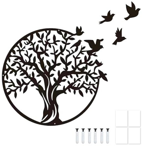 Hugwish Arbre De Vie Decoration Murale En Metal Noire (30x30cm), Tableau Arbre De Vie Decoration Murale, Cadre Arbre De Vie Decoration Murale Metal Pour Cadeau Intérieur Extérieur Jardin Maison Décora