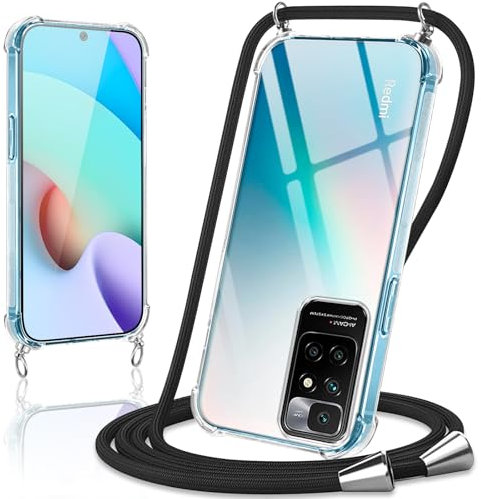 Coiwxmoi Coque avec Cordon pour Xiaomi Redmi 10 4G / Redmi 10 2022 6,55,Collier Réglable Téléphone Étui Portable Lanyard Case Transparent Ultra Souple Silicone Housse Antichoc Protection Cover,Noir