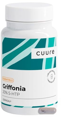 Griffonia 5-HTP Titré à 20% - CUURE - 30 Jours - 100mg de 5-HTP par Gélule - Sommeil, Anxiete, Stress - Précurseur de la Sérotonine - Aide au Contrôle de la Faim - Fabriqué en France