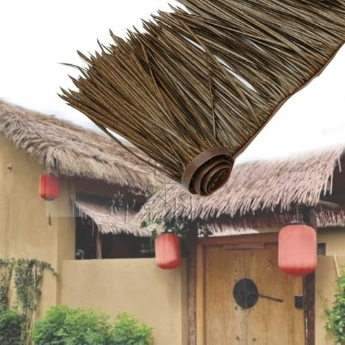 ZIUSFAC Ignifuge Toit en Paille 1m 2m 5m 6m Rouleau De Chaume en Palmier Artificielle Rouleau De Paille Synthétique Toit en Palmier Piscine Abri Fête Hawaïenne(0.5x1m/1.6x3.2ft)