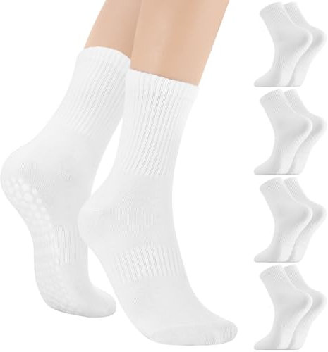 Halinuia 4 paia di calzini da donna, antiscivolo, da pilates, da yoga, con bottoni, colore bianco, antiscivolo, per danza, balletto, ospedale, sport a casa, fitness, EU 36-40
