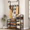 OPULENTHOME Garderobe mit Sitzbank,Garderobenständer mit Schuhablage,Shoe Rack with Coat Hanger, 3-stufiges Lagerregal, 8 Haken, für Flur Schlafzimmer,88x30x175cm