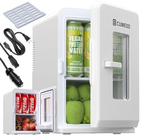 Mini Fridge 15 Liter/21 Cans, Upgrade Portable AC+DC Power Small Refrigerator for Bedroom, Car, Office, Thermoelectric Cooler and Warmer Skincare Fridge for Food, Drinks, Max & ECO Mode, White