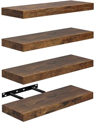 FURNITABLE Schweberegal 4er Set Wandregal MDF Holz Modern14x40cm für Büro, Wohnzimmer, Küche - Vintagebraun