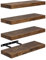 FURNITABLE Estantes Flotantes de Pared Juego de 4 - Madera 14x40cm, para Salón, Cocina, Oficina y Decoración Moderna, Marrón Rústico