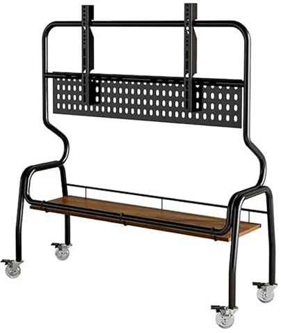 EKDJSN Mobiler TV Ständer, Fernsehständer mit AV Regal, Rollboden TV Bodenständer auf Rädern, TV Standfuss mit Höhenverstellung, Universeller TV Stand, für Schlafzimmer, Büro(Nero,90cm/35.4in)