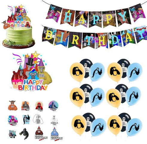 Suministros para Fiestas de Cumpleaños Tema Zombi - Fondo, Banner, Decoración para Pastel, 24 Decoraciones para Cupcakes, 20 Globos, Mantel, Material de Látex - 1 Set