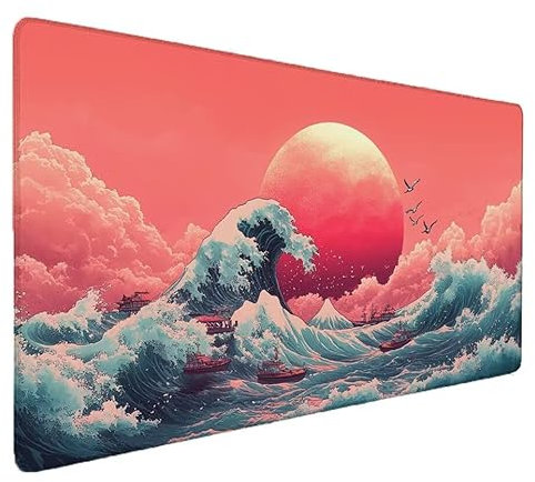 Giappone Tappetino Mouse XXL 1200x600x3mm, Gaming Tappetino Mouse Onde Mouse Pad Scrivania con Base in Gomma Antiscivolo, Mouse Pad XXL Protezione Scrivania Bordi Cuciti,per Computer PC Laptop S-904
