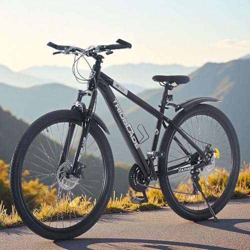 BSTSEL 24/26/27.5/29 Inch Mountain Bike Aluminum Frame with Front Suspension Fork Mountain Bicycle 21 Speeds with Dual Disc-Brake Suitable for Over 18 Years (27.5 Inch Black)