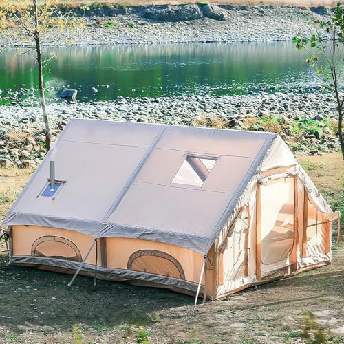 Aufblasbares Zelt 400x300x200cm, Inflatable Tent Camping Mit Kaminöffnung und Luftpumpe, Luftzelt 5-Minuten-Schnellaufbau, Luftzelt Aufblasbar Glamping, Camping Zelt Aufblasbar für 4 Jahreszeiten.