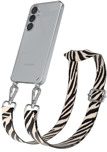 EAZY CASE Handykette - Verstellbares Taschenband kompatibel mit Galaxy S25, Schulterriemen, Handykordel mit Silikon Hülle, Umhängetasche, Zebra - Schwarz Beige Silber
