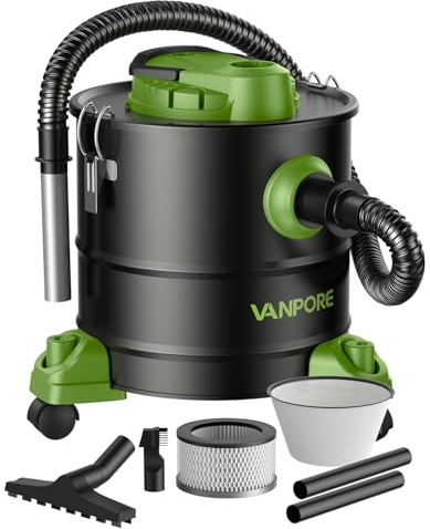 VANPORE Ash Vacuum Cleaner 5.2 Gallon with 1200w Suction Power&Wheeled Base, Ash Vacuum for Pellet Stoves, Fireplaces, Grill, Wood Stove, Fire Pits,Green