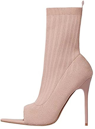 Stivaletti da donna con tacco estivo, con tacco alto, da donna, alla caviglia, stivaletti, beige., 37 EU
