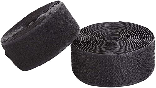 Sew On Hook and Loop Tape, 38mm Width 6.25 Meters Nylon Fabric Strips Non-Adhesive Backing, Both Sides Included, Heavy Duty Fastener for Clothing Sewing DIY Projects (Black)