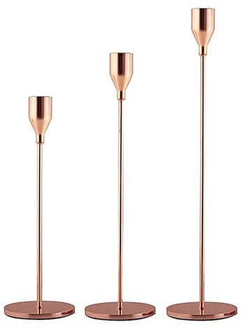 FJOADNVM Bougeoir 3 pièce/Ensemble bougeoirs en métal Mode Simple Table de Mariage décoration fête Salon Chandelier Table de noël(Rose Gold 3 PCS)
