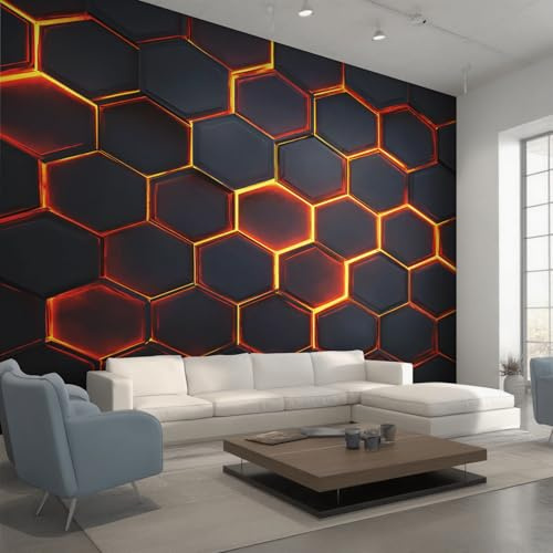 Honeycomb Wallpaper for Living Room, 3D Hexagon Black Wall Mural for Bedroom, Non-Woven Photo Wallpaper Home Decor 390X260cm, Wall Decoration D20