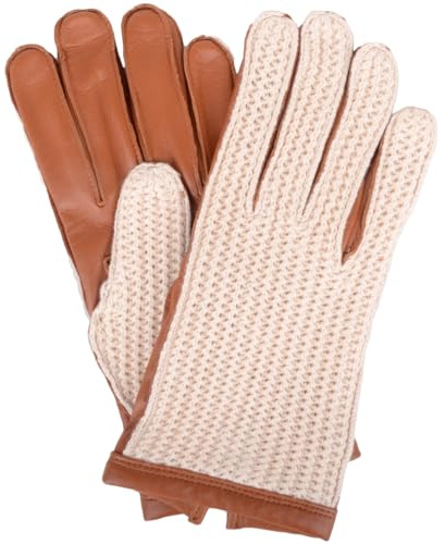 SNUGRUGS Womens Tan Leather Crochet Driving Gloves, Medium-Large