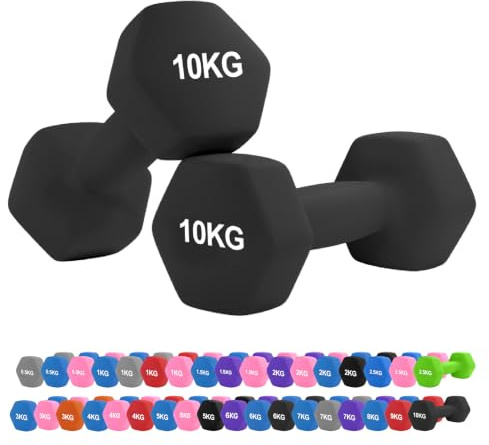 Neoprene Hex Dumbbell Set 0.5–10kg – Non-Slip Comfort Grip Hand Weights for Home Gym, Strength Training, Full-Body Workouts, HIIT, CrossFit, Pilates