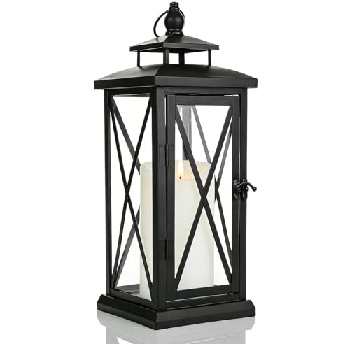 Laterne Schwarz, 28,5cm Metall Laternen für Kerzen Deko, Outdoor Grablaterne, Metall Deko Kerzenlaterne, Friedhof Kerze Wetterfest für Outdoor Wänden/Wohnzimmern/Tischen/Bars/Studios/Veranden