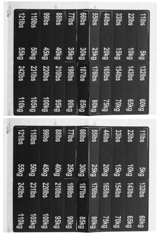 ibasenice 2 Pieces Fitness Equipment Weight Stack Labels Weight Plate Identification Stickers 5kg to 110kg Increments Black Background White Numbers Strength Training Machines