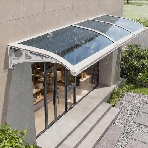 60x200cm Marquesina Puerta Exterior, Koubhyj Ancho 60/80/100/120/150 CM, Marquesina para Puertas y Ventanas con Fregadero, Tejadillo de Protección Lluvia Nieve Viento Protección Solar