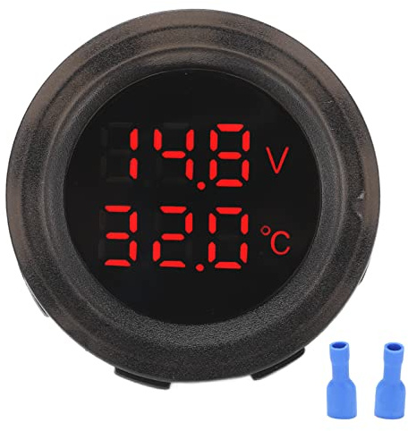 Dual Display Temperature Voltmeter, Car Battery Monitor, Accurate Digital Thermometer Detector with Design, Stable Clear LCD Screen for 12V - 24V Vehicles, Motorcycles,