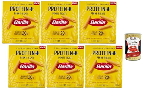 Italian Gourmet Bundle Protein+ Penne Rigate 6x 400g + Italian Gourmet Polpa, proteinreiche Pasta aus Hartweizengrieß und Erbsenprotein, Bronze gezogen, italienische Penne Rigate, Vorratspack 2,4kg