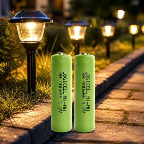 2 stück LogiCell NI-MH-Akku Mignon AA 400mAh, 1,2V Solar Mignon Batterie für Solarprodukte, Solarlampen, Solarleuchten LED Gartenleuchte Dekoleuchten, Lichterketten, Wiederaufladbar