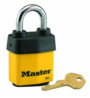 Master Lock Padlock, Covered Laminated Steel Lock, 2-1/8 in. Wide, 911DPF Heavy Duty Key, Yellow, 2 1/8