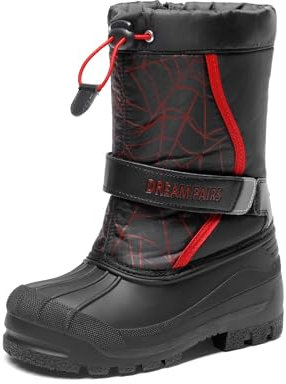 DREAM PAIRS KIDS Bambino Bambina Stivali da Neve Impermeabile Invernali Stivali Caldi Foderati in Pelliccia Sintetica per Ragazzi e Ragazze,Size 26.5,Nero Rosso,KAMICK